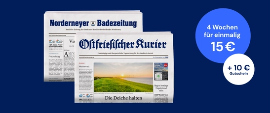 Abbildung der gedruckten Zeitungen Norderneyer Badezeitung und des Ostfriesischen Kuriers