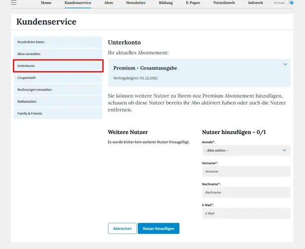 meine noz - Unterkonto