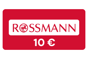 Abbildung einer roten Rossmann-Geschenkkarte im Wert von 10 €.
